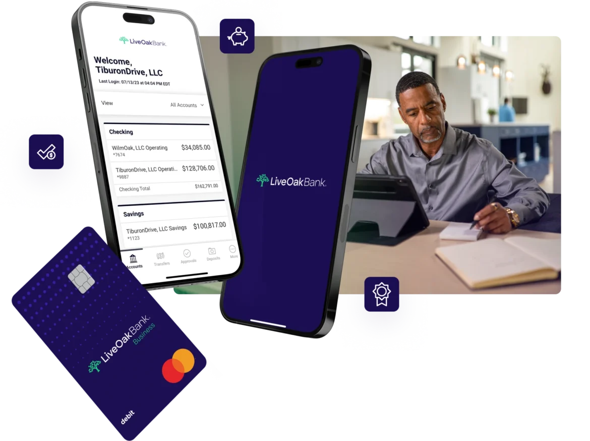 Male business banking customer reviewing his business plan notes