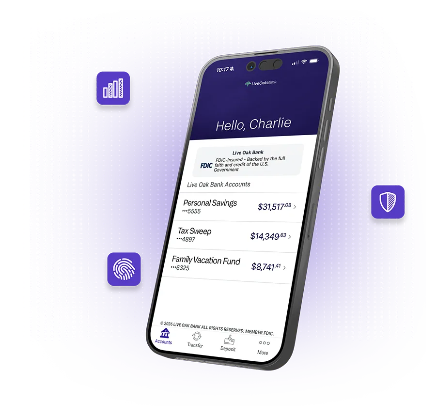 Live Oak Personal Savings Mobile Dashbaord